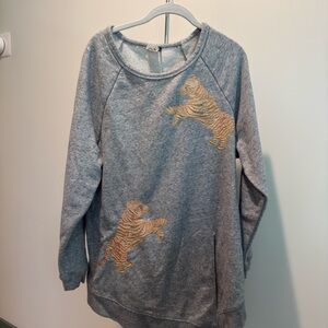 Anthropologie Gray Sweater with Tiger Embroidery
